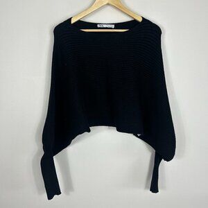 ZARA Crop Ribbed Black Sweater Dolman Sleeves S